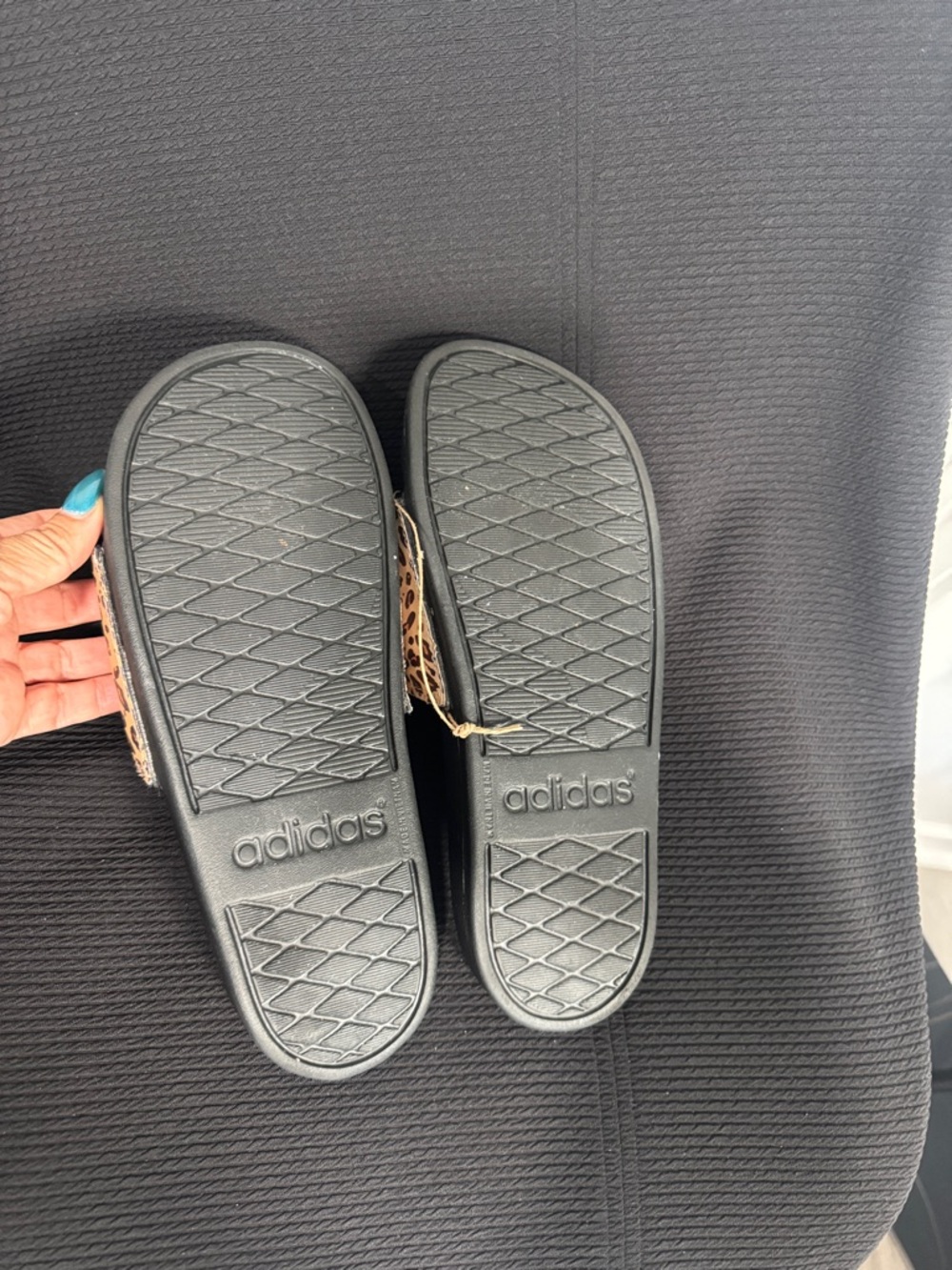 adidas Leopard Print Slide Sandals - Tan/Black - Picture 2 of 2